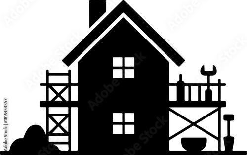 Home Under Construction silhouette vector illustration