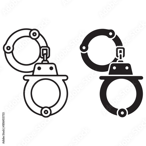 Handcuffs Outline and Solid Style Icons Set