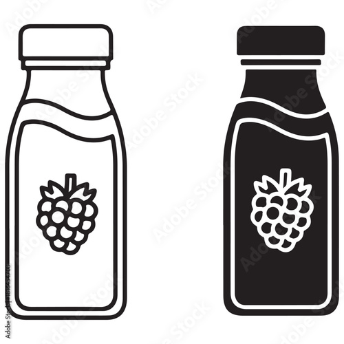Raspberry Drink Bottle Icons in Outline and Solid Styles
