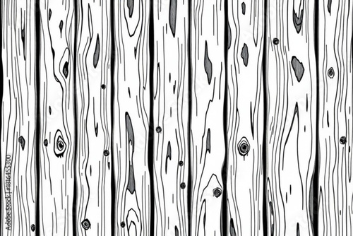 Minimalist illustration of a wood paneling texture with knots and grain details in black and white color scheme vector