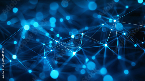 Abstract Blue Network Connection with Dots and Lines in Motion