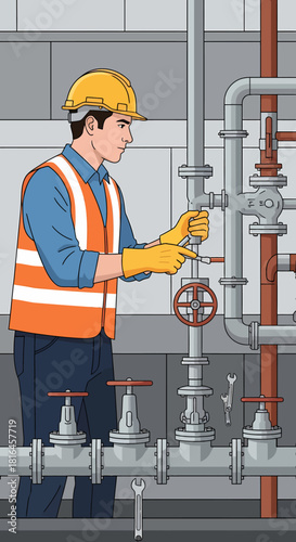 Pipe Fitter Adjusting Control Valve in Complex Industrial System