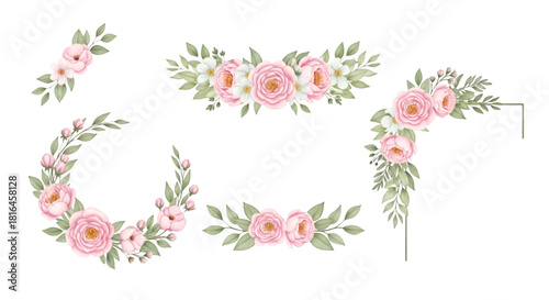 Collection of Pink Floral Wreaths and Borders arrangement
