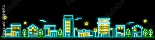シンプルなネオンカラーの街並み バナーサイズ  3色