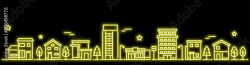 シンプルな街並みのネオンカラー バナーサイズ  黄