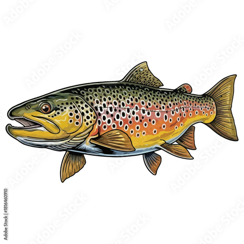 brown trout fish fishing logo illustration vector image t shirt design