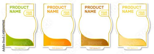 Realistic label or packaging template. Product package blank badge frame. Premium quality brand. Preserve pickle bottle tag. Kitchen canned pot paper. Food stickers design vector set