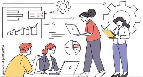 Business people working in office meeting illustration