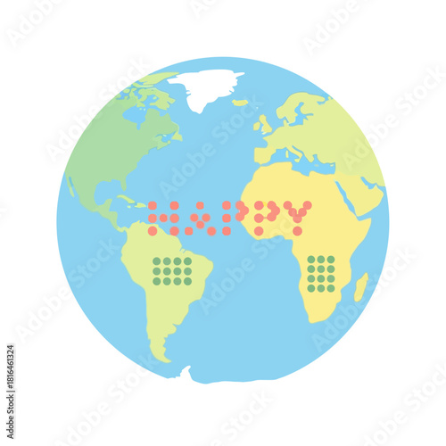 World map showing the transatlantic slave trade route and plantation locations.