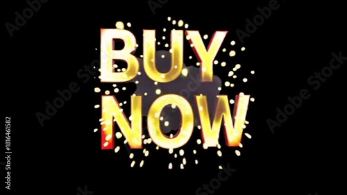 Buy Now Golden Spark Text Animation on Black Background