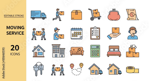 Moving Service Icons - A Collection of 20 Essential Graphics for Relocation and Logistics Businesses