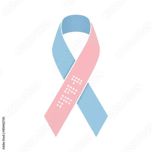Awareness ribbon in pink and blue with pph letters for pulmonary hypertension symbol.