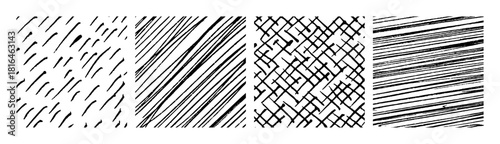 Set of monochrome hand-drawn crosshatch textures