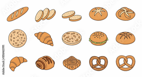 A delightful collection of baked goods, featuring bread, croissants, pretzels, and more, perfect for culinary inspiration