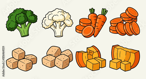 Fresh and healthy vegetables including broccoli, cauliflower, carrots, and pumpkin, perfect for cooking and healthy eating