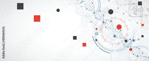 Abstract hexagons, DNA strands, connected neural web, science and technology background