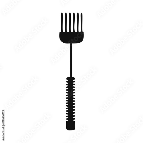 Stylized Silhouette of a Comb or Rake Tool with a Textured Handle for Grooming or Gardening Tasks
