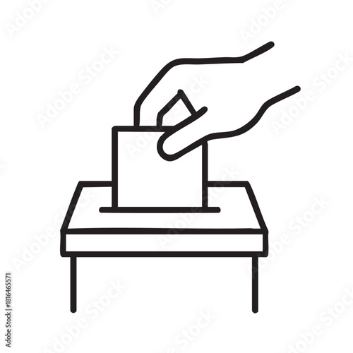 a simple line drawing depicts a hand inserting a ballot into a ballot box during an election