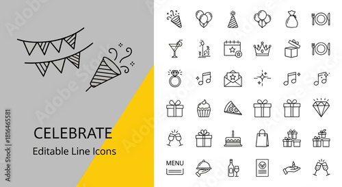 Celebration Icons A Set of Editable Line Icons for Parties and Festive Events