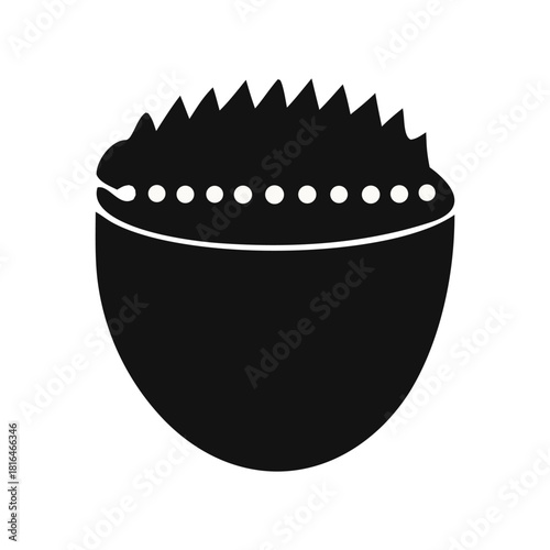 Stylized black silhouette of a textured, spiky container with a dotted band, suitable for abstract design elements and conceptual icons