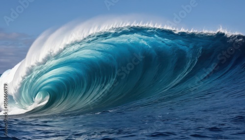 Fototapeta Naklejka Na Ścianę i Meble -  Magnificent turquoise wave crashing on a clear day, showcasing ocean power
