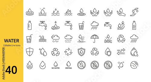 Water Icons A Collection of 40 Line Art Symbols for Design and Infographics