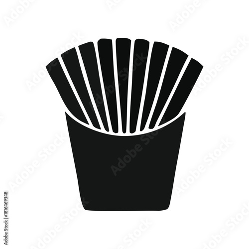 A Simple Black and White Icon Depicting a Container Filled with French Fries