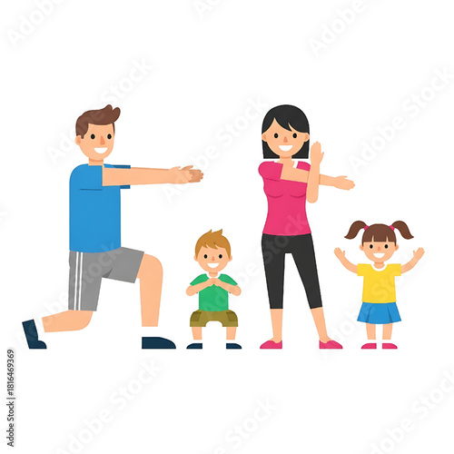 Family Fitness Fun: Cartoon Illustration of Active Lifestyle