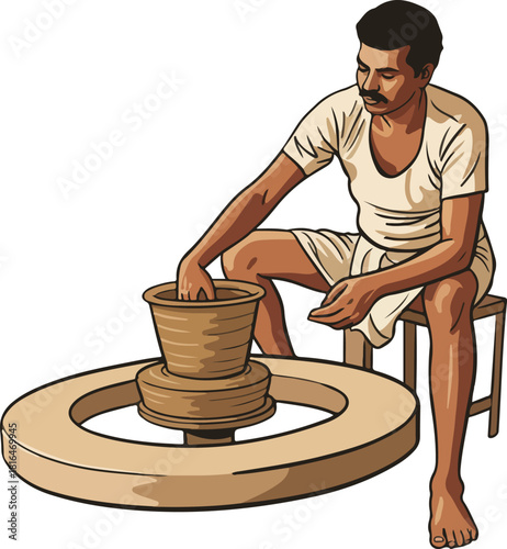Indian rural potter worker vector illustration