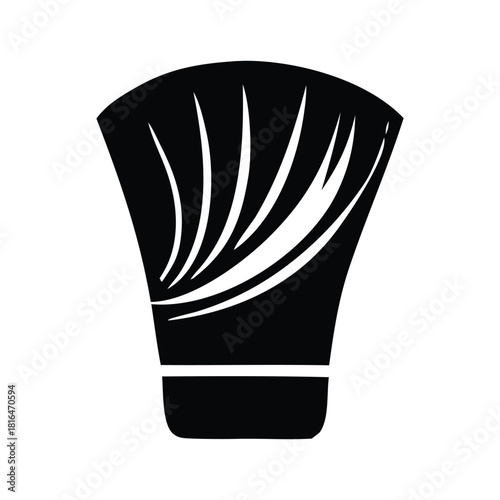 Simple black icon of a cosmetic powder brush. A minimalist vector silhouette graphic of a makeup artist tool for beauty and glamour concepts