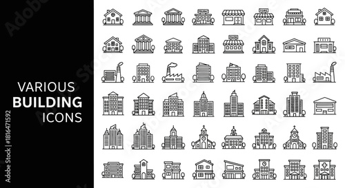Collection of Thin Line Style Building and City Architecture Icons