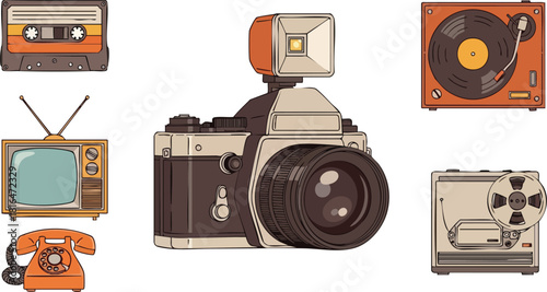 Retro Relics Nostalgic Icons of Vintage Technology and Analog Media