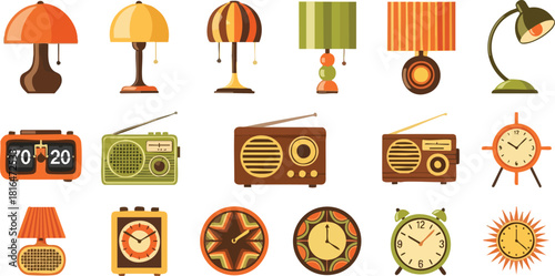 Retro Revival A Vibrant Collection of Vintage Lamps, Radios, and Clocks
