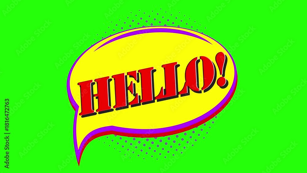 HELLO comic word 4k animation with green screen background | Comic text ...