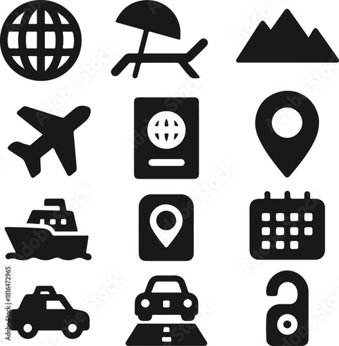 Travel and tourism icons set vacation transport and destination symbols
