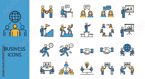 Sleek Vector Icons for Business, Management, Teamwork, and Strategy. Covers Professional Growth, Communication, Leadership, and Financial Success for Modern Enterprises