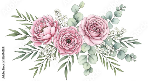 Pink Peony and Rose Floral Arrangement image graphic