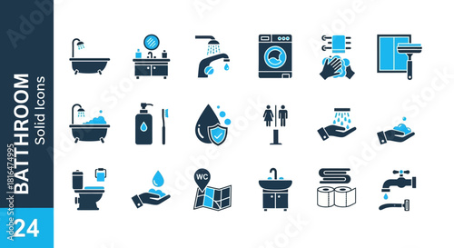 Bathroom Solid Icons Set Vector Collection Of Symbols For Web And Mobile App Design