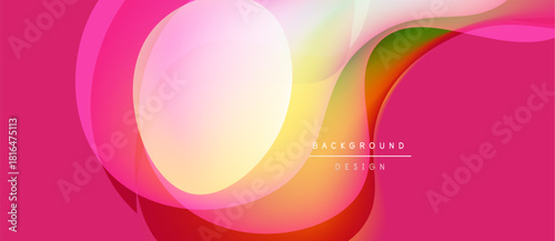 Abstract pink background. Overlapping shapes create dynamic visual flow. Gradient colors blend smoothly, offering modern aesthetic.