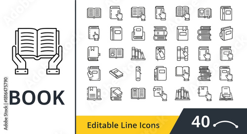 Book Icon Set A Collection of Editable Line Icons for Reading, Literature, and Knowledge
