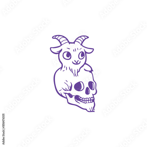 Illustration of a goat holding a skull