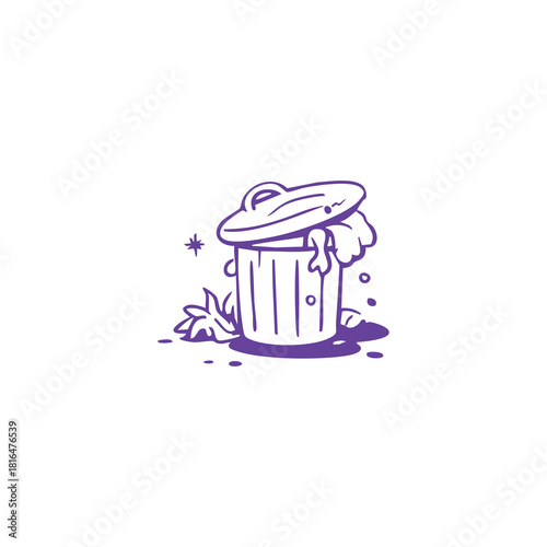 Overflowed Trash Can with Spilled Waste