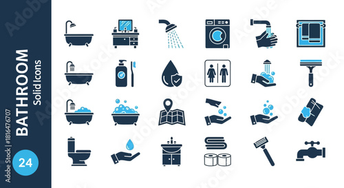 Bathroom Icons Set Essential Amenities and Fixtures for Home Design