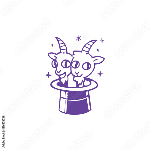 Magical Goats Emerging from Top Hat Simple Design