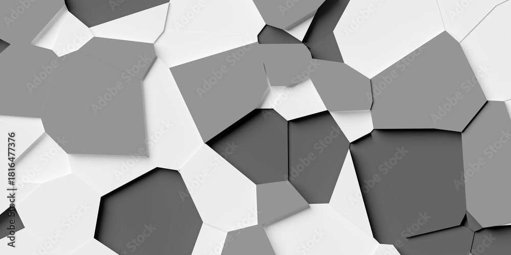 Fototapeta premium White, black and grey abstract irregular geometric polygon shapes background wallpaper banner pattern flat lay from above