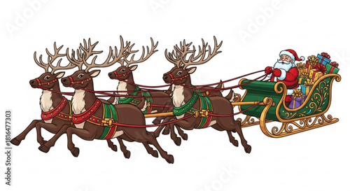 santa claus sleigh with reindeer