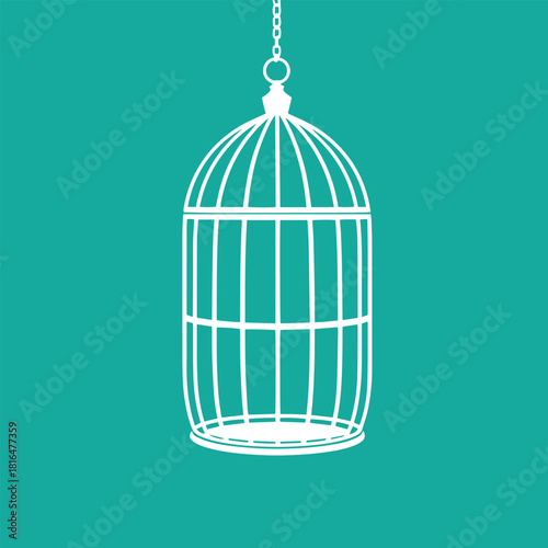 Birdcage hanging from a chain on a illustration vector.