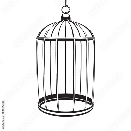 Birdcage hanging from a chain on a illustration vector.