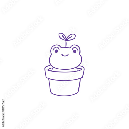 Smiling Frog in a Pot with Sprouting Plant