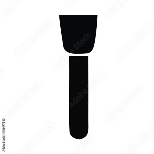 A black silhouette of a flashlight, a portable, battery-operated light source